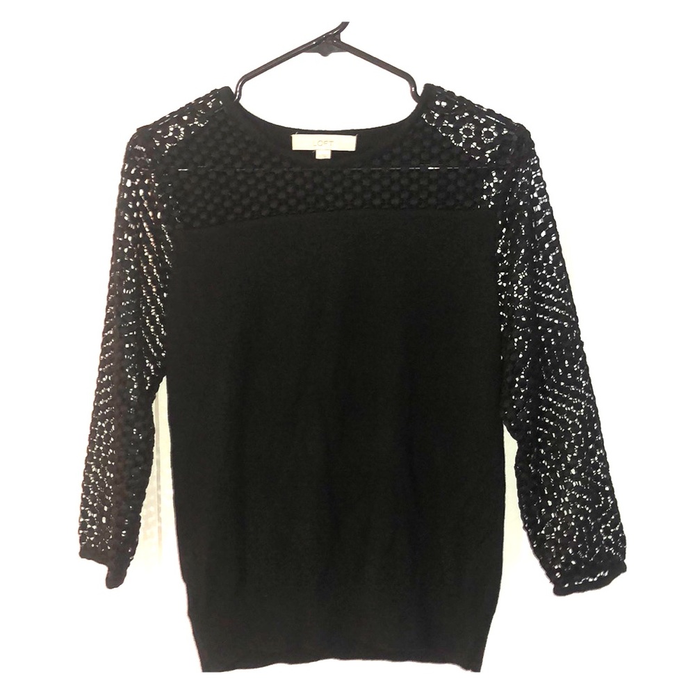 Anne Taylor LOFT sweater - black & lace detailing